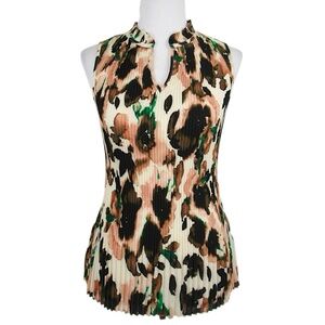 DKNY Sleeveless Watercolor Floral Print Pleated Career Blouse Women's Size Small